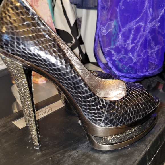 Black label Croc crystal high heel open toe pumps - Picture 4 of 6